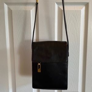 Nordstrom Preview Black Leather Crossbody Handbag with Gold Tone Hardware